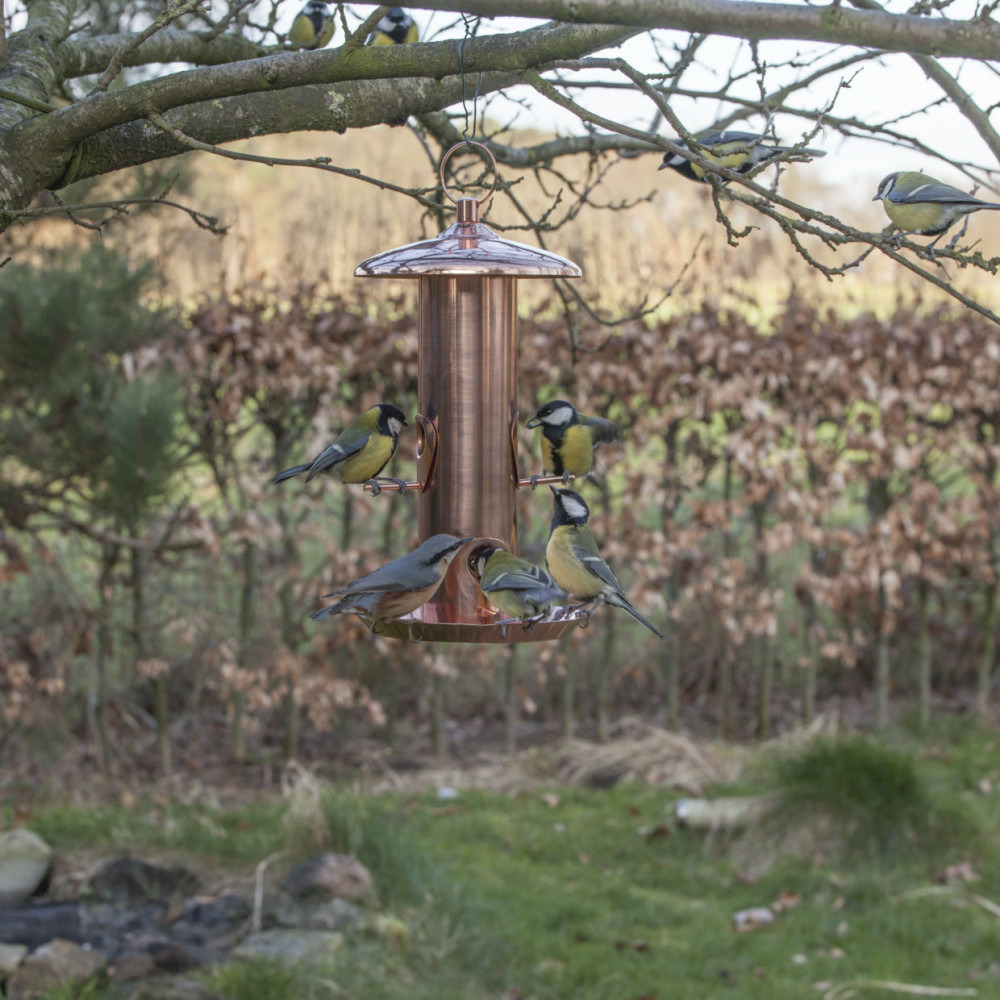 Mangeoire à graines plaqué cuivre hauteur 30.5 cm pour oiseaux