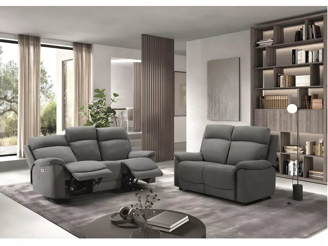 Canapé de relaxation en tissu Katika-Couleur Gris-Système Manuel-3 places
