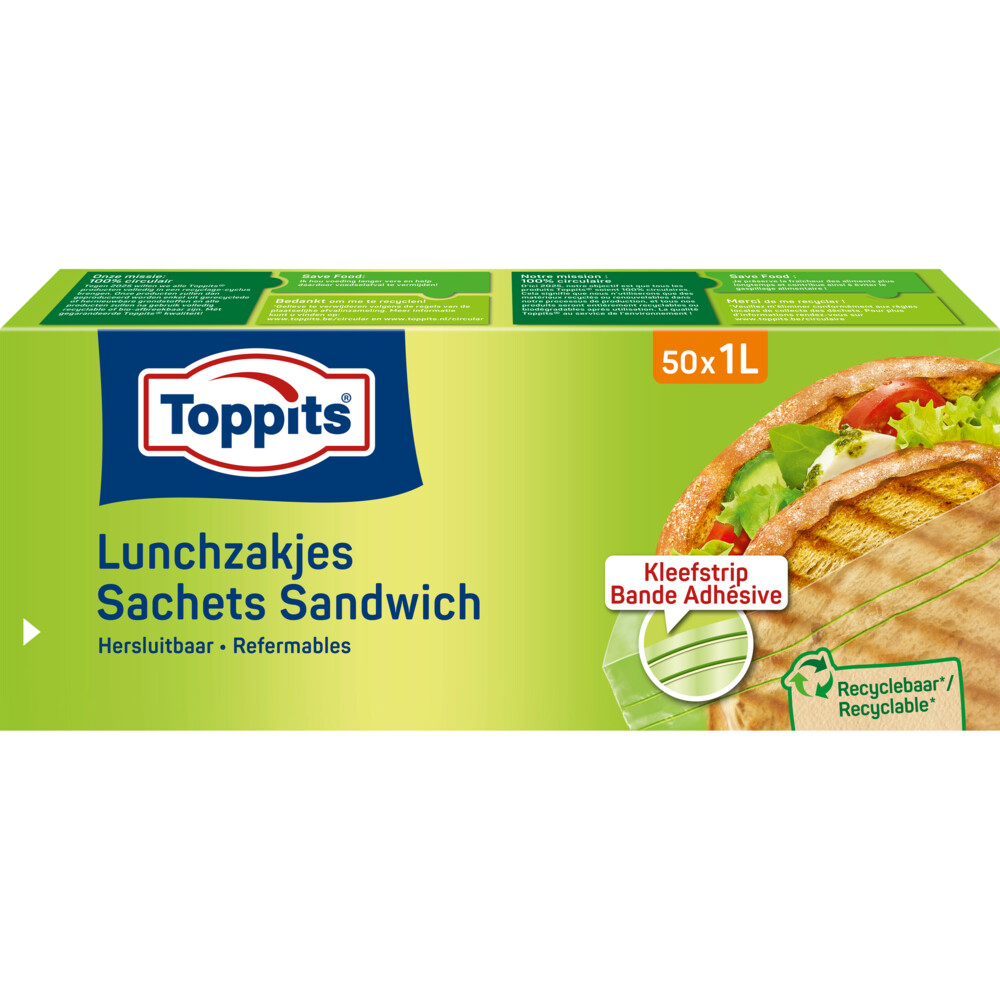 Toppits Lunchzakjes Hersluitbaar 1 liter50 stuks