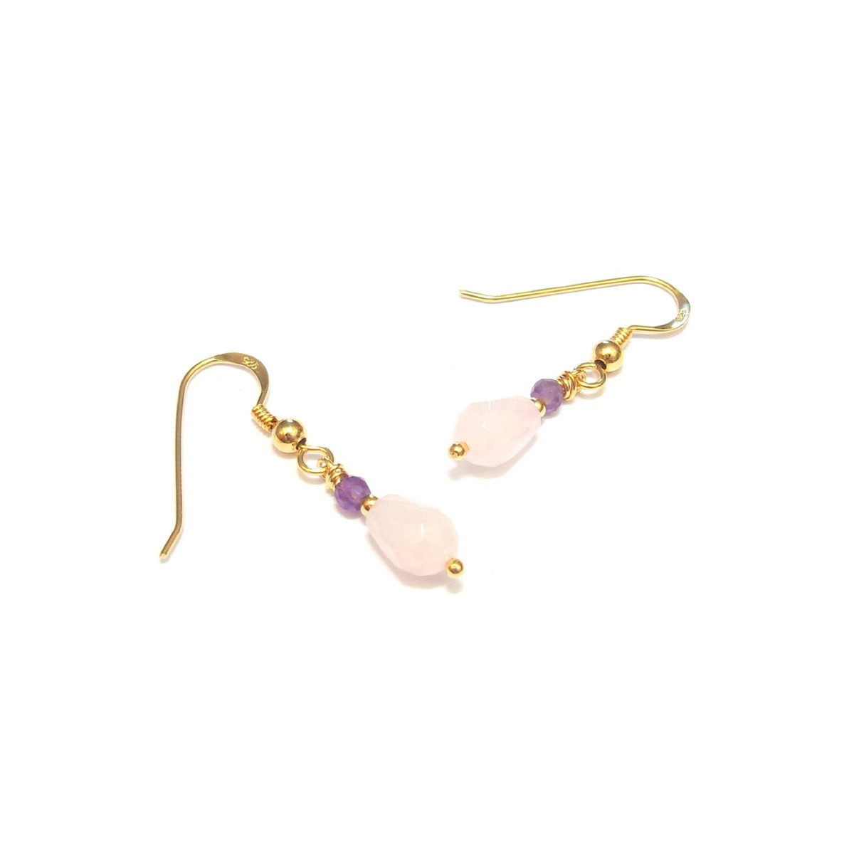 Boucles d'oreille Quartz Rose  et Améthyste