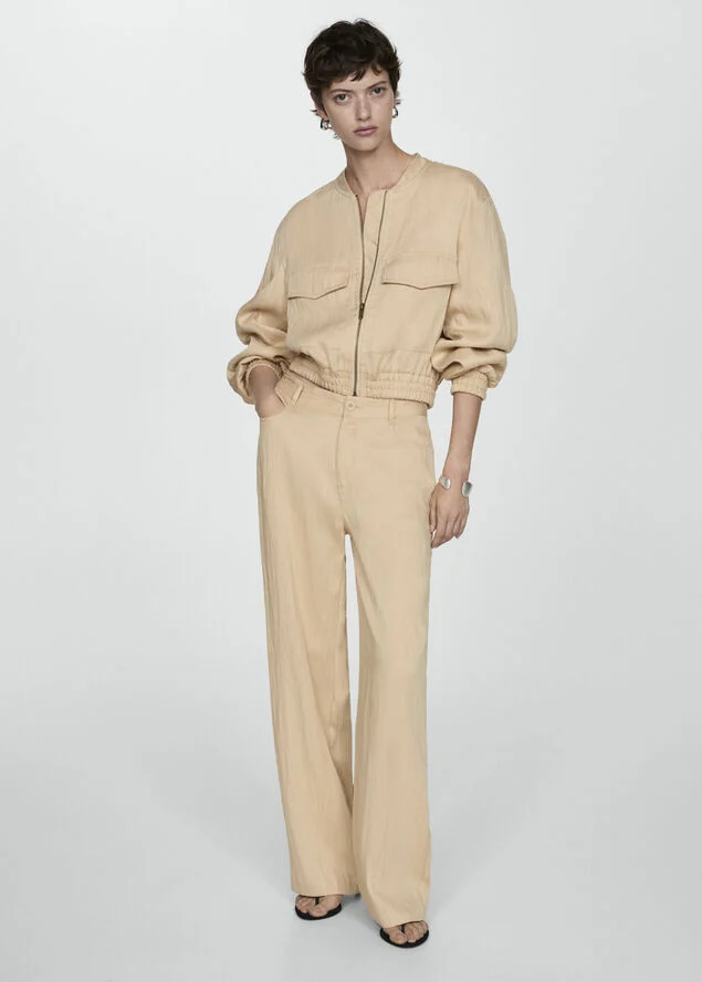 MANGO Flowy straight-fit trousers Light beige