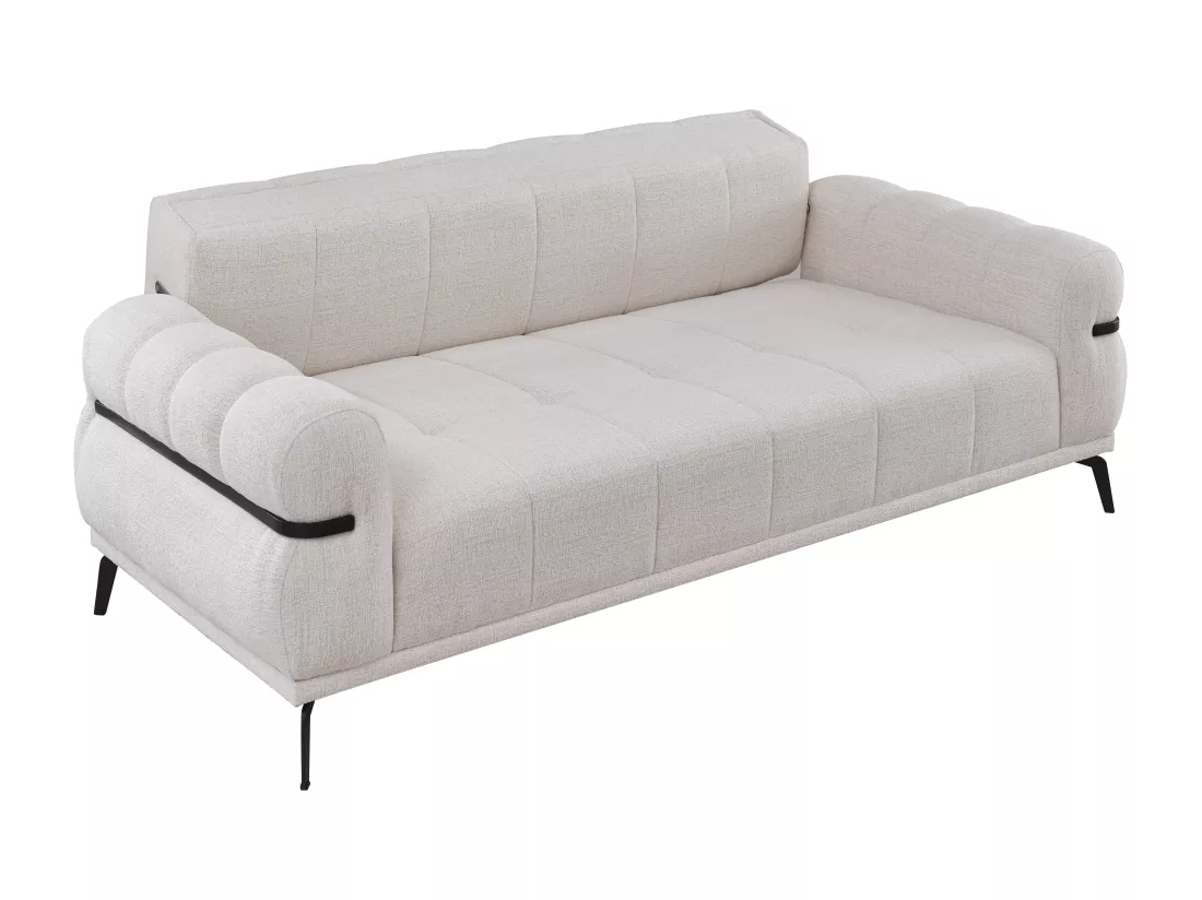 Canapé 3 places en tissu texturé blanc ivoire BELDOJA