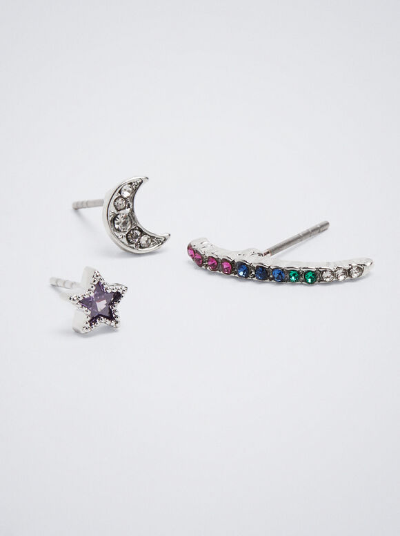 Conjunto de brincos com zircônias cúbicas - Multicolorido