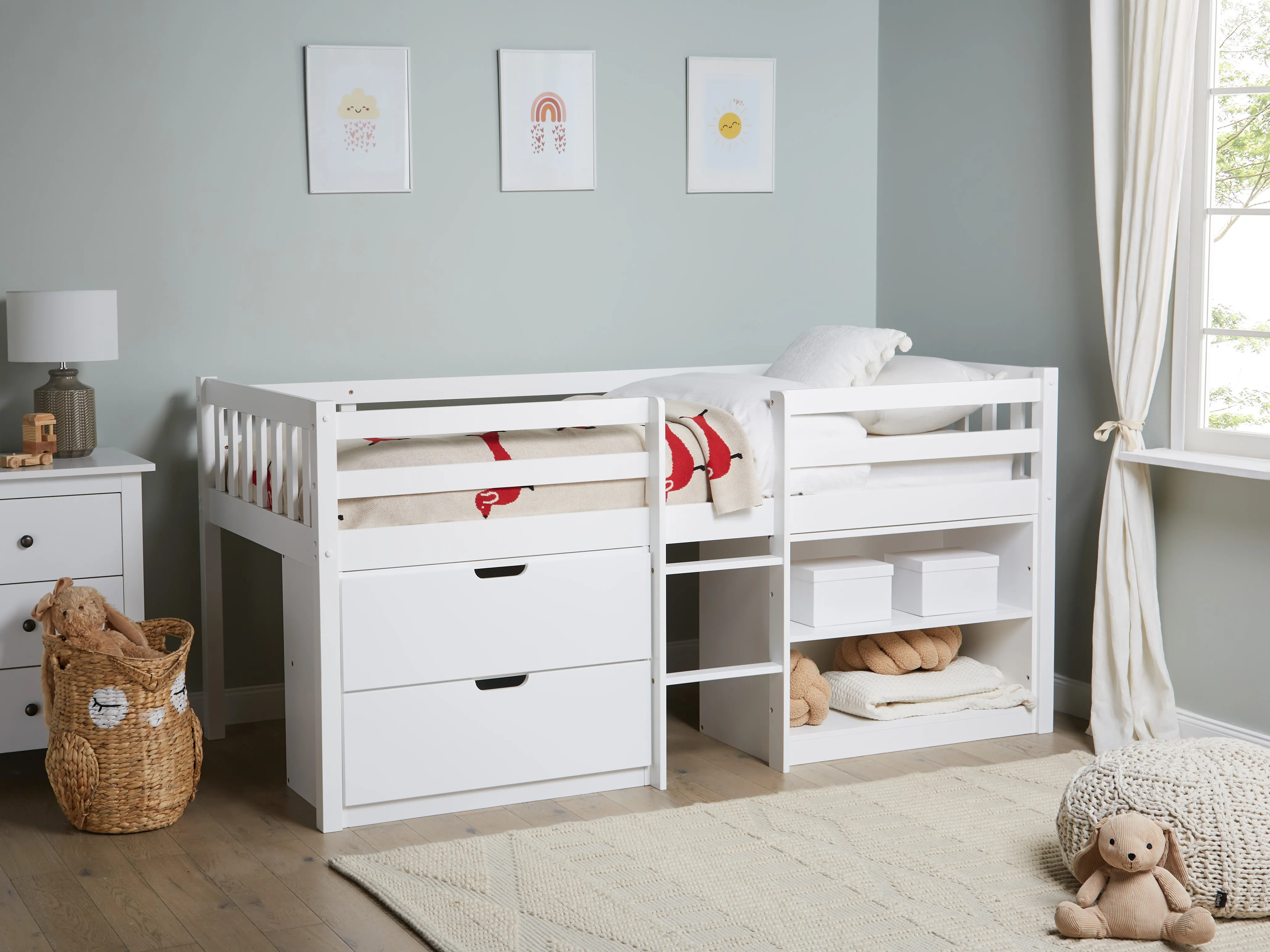Verhoogd bed Hout SUSVILLE 90 x 200 cm Wit