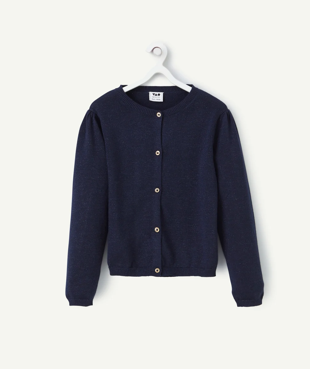 CARDIGAN MANCHES LONGUES FILLE BLEU MARINE AVEC DÉTAILS PAILLETÉS