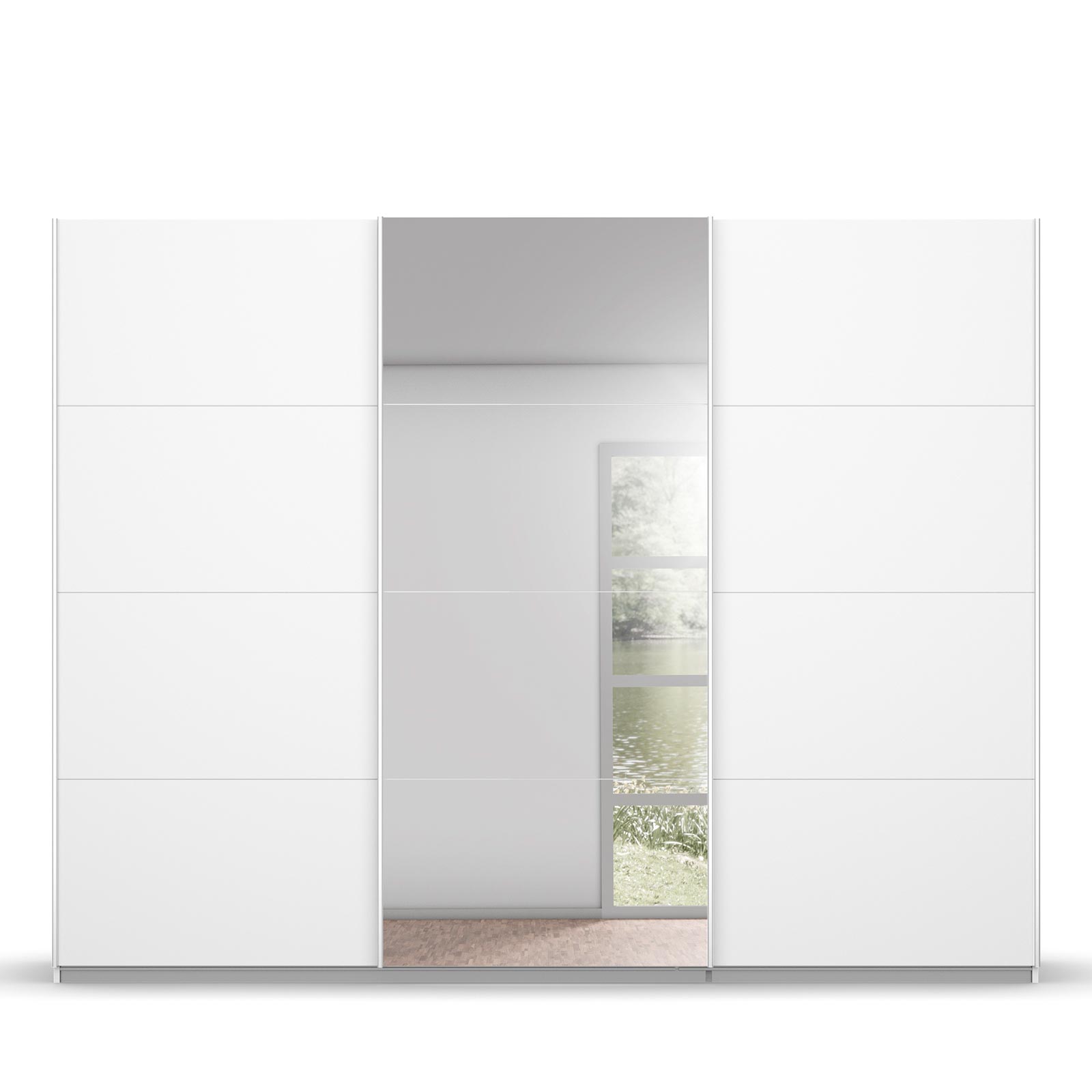 Schwebetürenschrank - alpinweiß - mit Spiegel - 271x210 cm