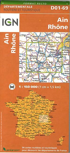 IGN - D01 69 AIN RHONE ECHELLE 1 150 000