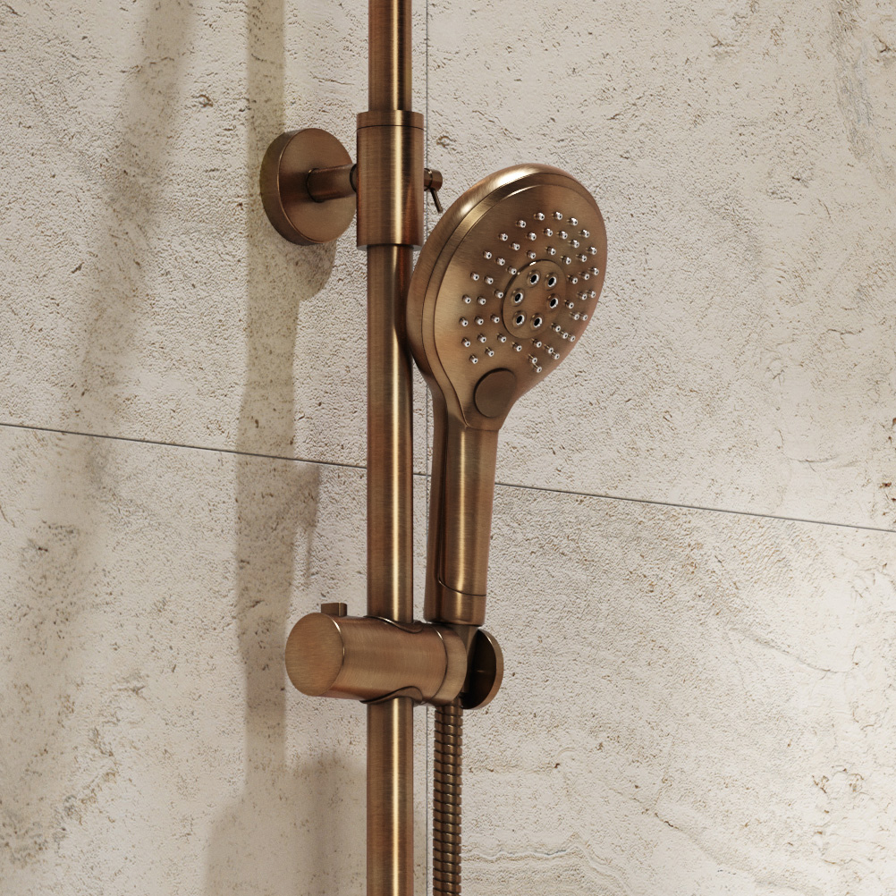 Saniclear Evolution Curved opbouw regendouche verouderd messing met 30cm hoofddouche en 2 standen handdouche