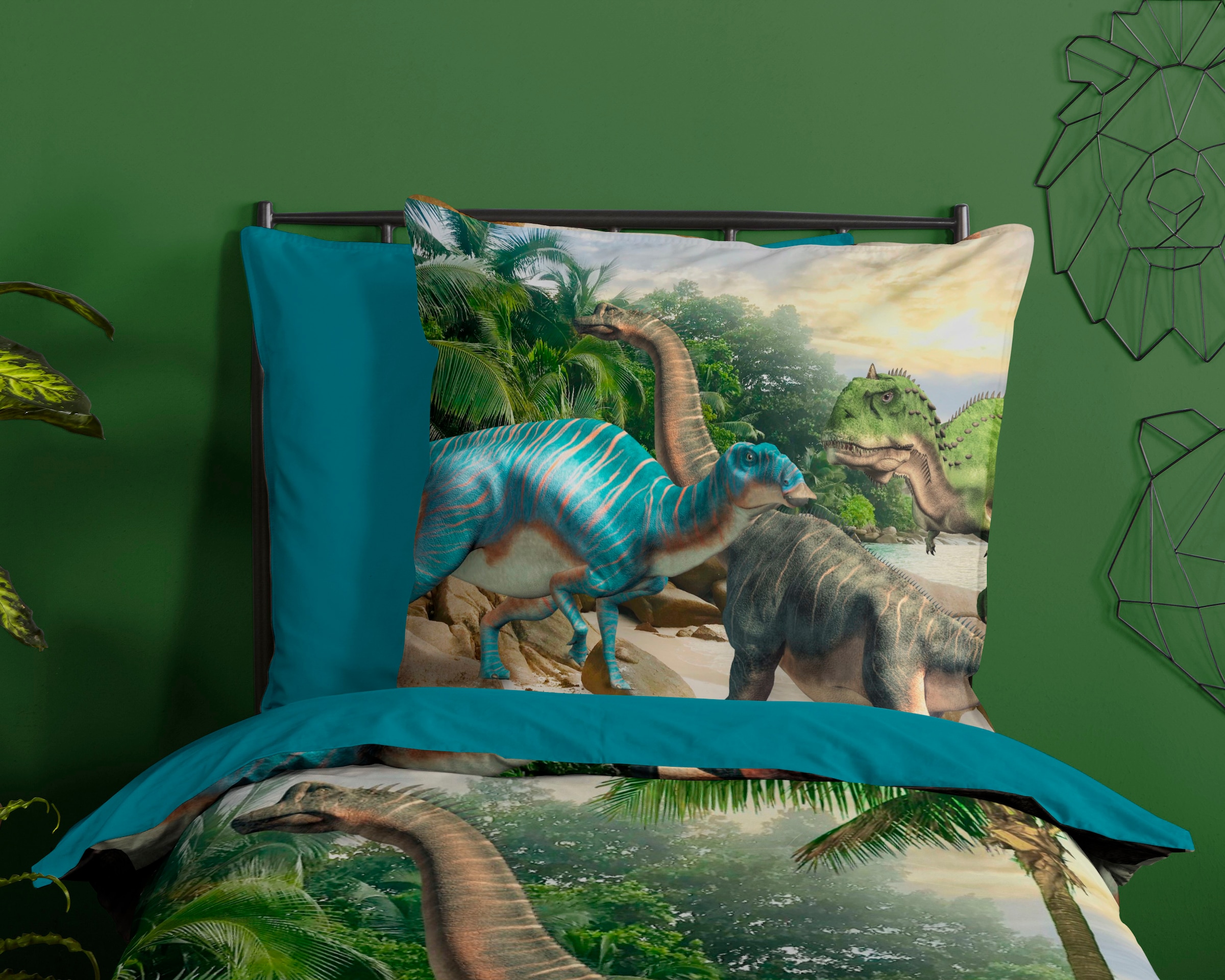 PURE luxury collection Kinderbettwäsche »Neneh« 2 Stk. tlg. 135x200, Pflegeleicht, Reissverschluss, Wendeoptik, Kind, Junge, Dino