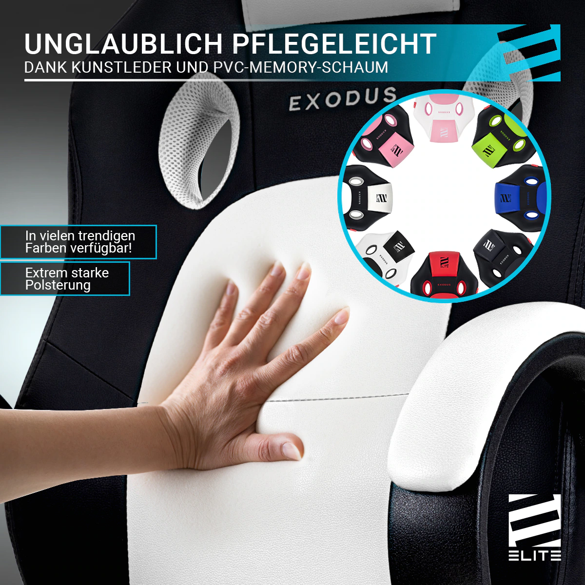 ELITE Gaming-Stuhl EXODUS, Memory-Schaum, extra hohe Rückenlehne, Wippmechanik, Armpolster, MG100 (Schwarz Rot)
