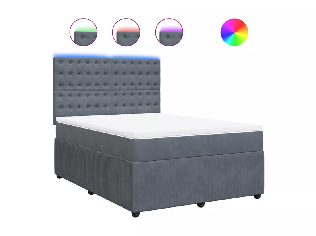 Sommier à lattes de lit et matelas Gris foncé 140x190cm Velours