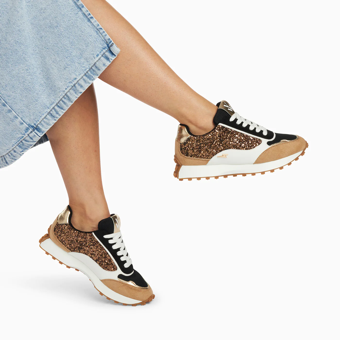 Sneakers-Baskets Cassandra bronze à paillettes et semelle running