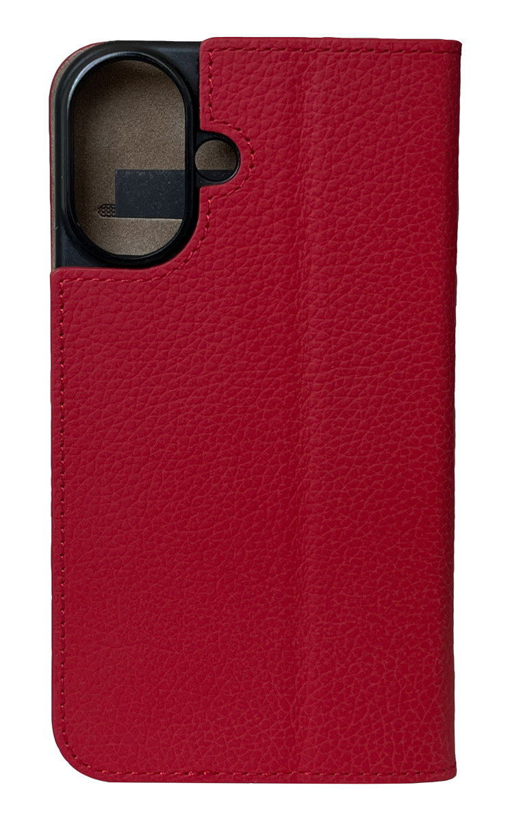 iPhone 16 Echtleder Book Case Tasche Flip Cover Hand Made (MARCIP16-M04) - Cherry Tomato
