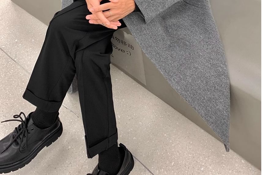 Capbrew - Peak Lapel Plain Buckled Midi Double Breasted Coat