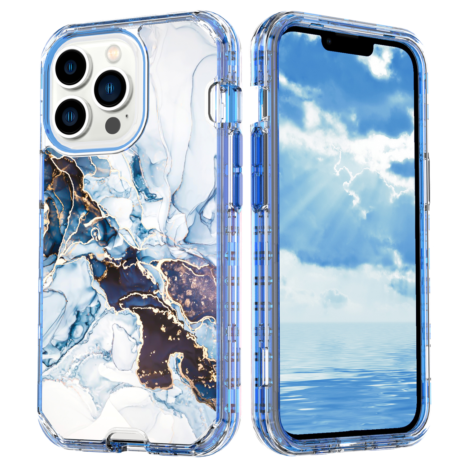 iPhone 13 Pro Hybrid Hülle TPU Bumper mit Acryl Rückseite im Marble Marmor Design - Style 3