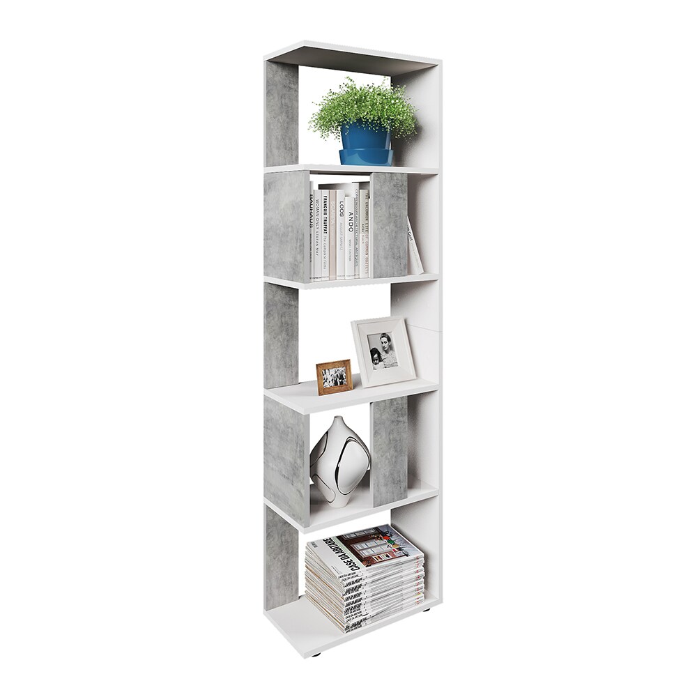 Vicco Raumteiler Bücherregal Standregal Büroregal Regal 5 Fächer Weiß Beton