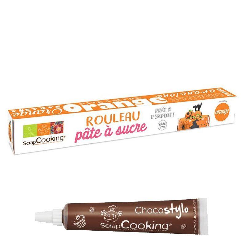 Pâte à sucre en rouleau prête à dérouler Ø 36 cm orange + 1 Stylo choc