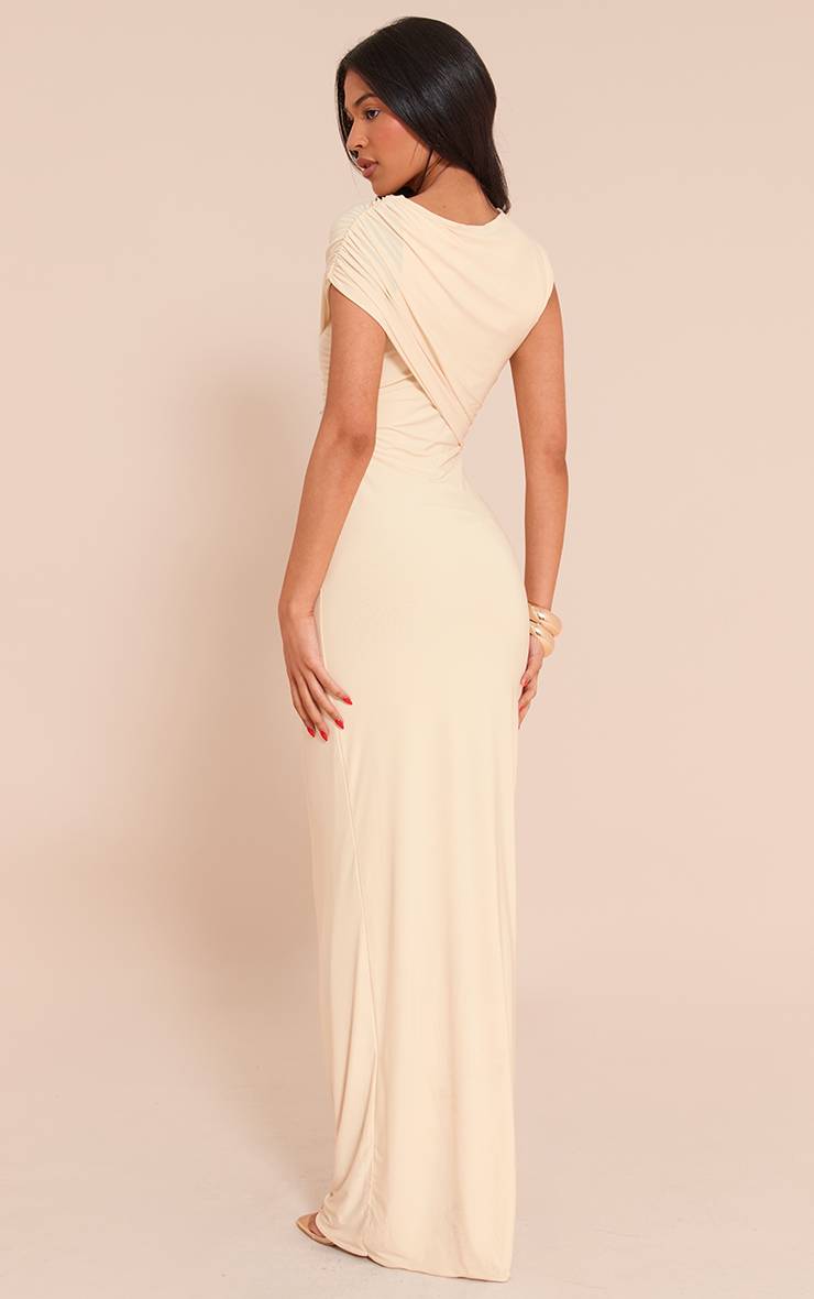 Amande Robe Maxi Drapée À Épaules Dénudées En Jersey Slinky Double Couche Pour Grandes Tailles