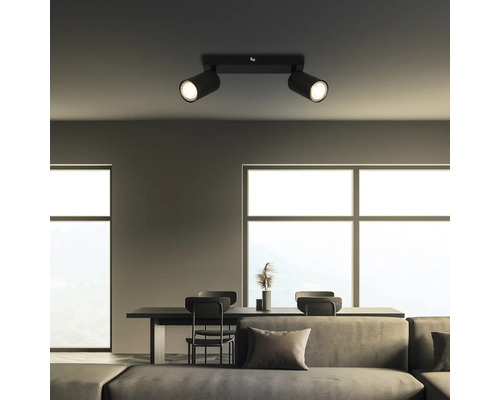 Plafondspot, 2-lichts, L 35 cm, zwart
