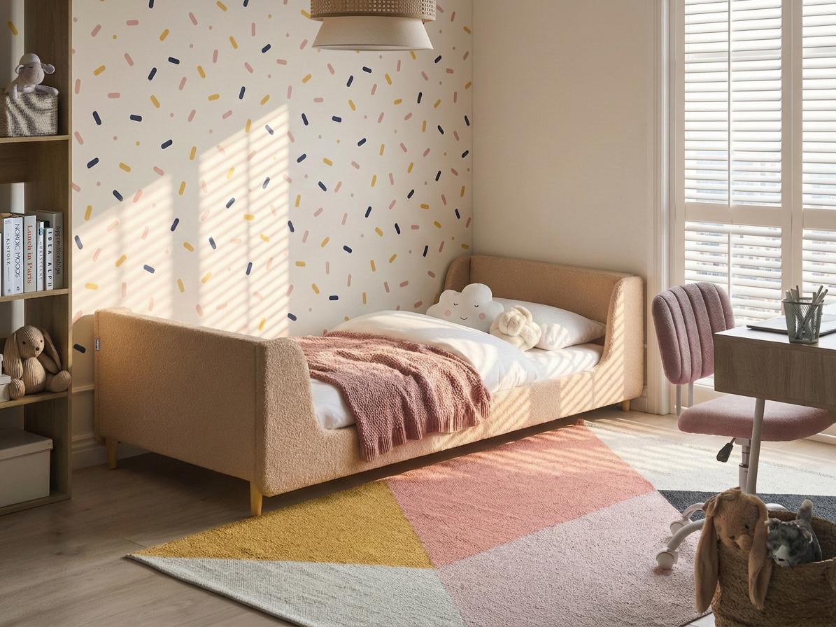 Kinderbed Bouclé LAYE 90 x 200 cm Beige