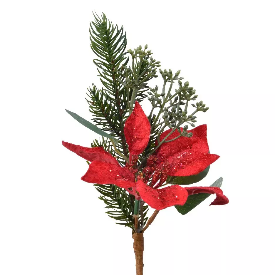 Branche de sapin (25 cm) Poinsettia Rouge