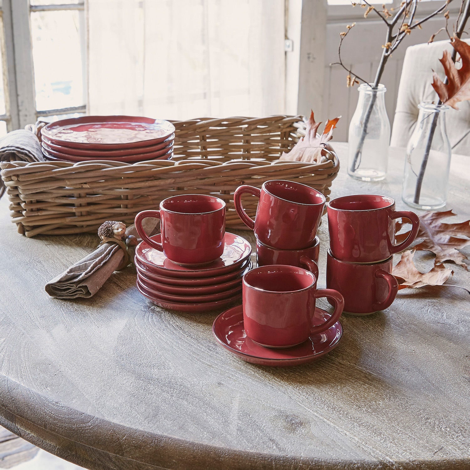 Tasse mit Untertasse 6er Set Biarré rot