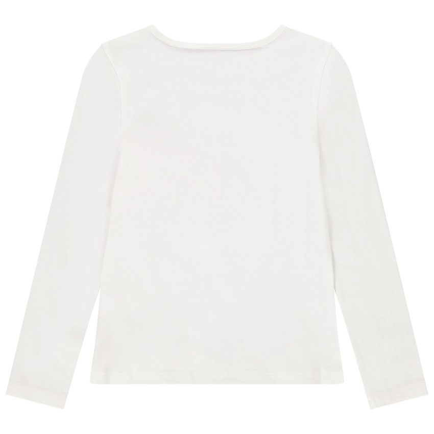 T-shirt manches longues avec print et sequins magiques pour fille - Ecru