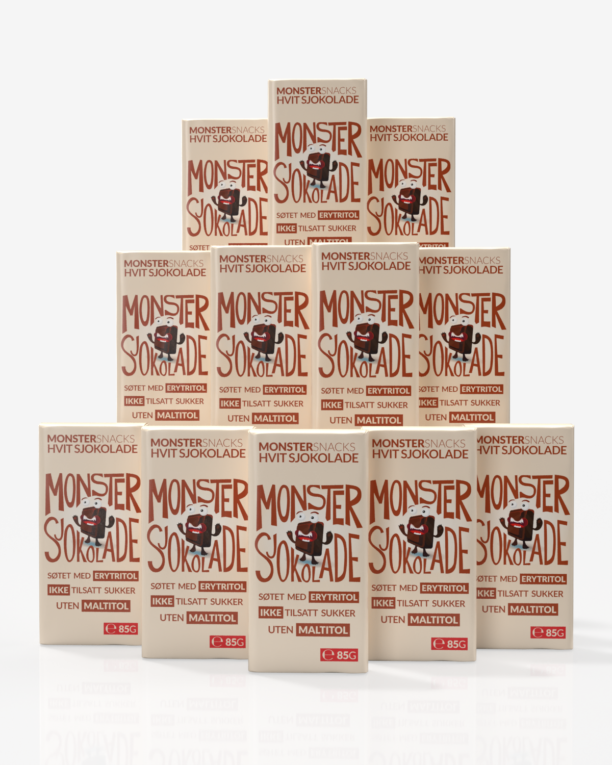 Monster Lavkarbo Belgisk Hvit Sjokolade - UTEN MALTITOL - 12x85g - PAKKETILBUD