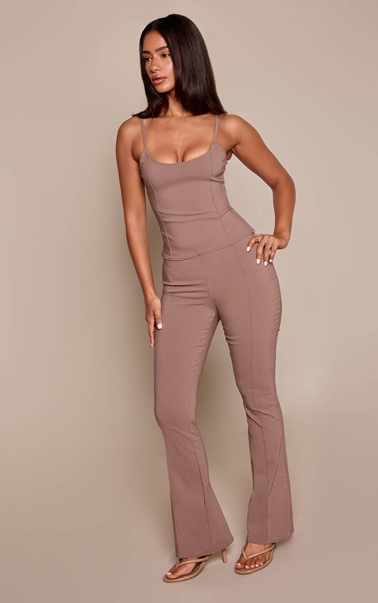 Taupe Pantalon Évasé Petite Avec Détails De Coutures En Tissu Extensible