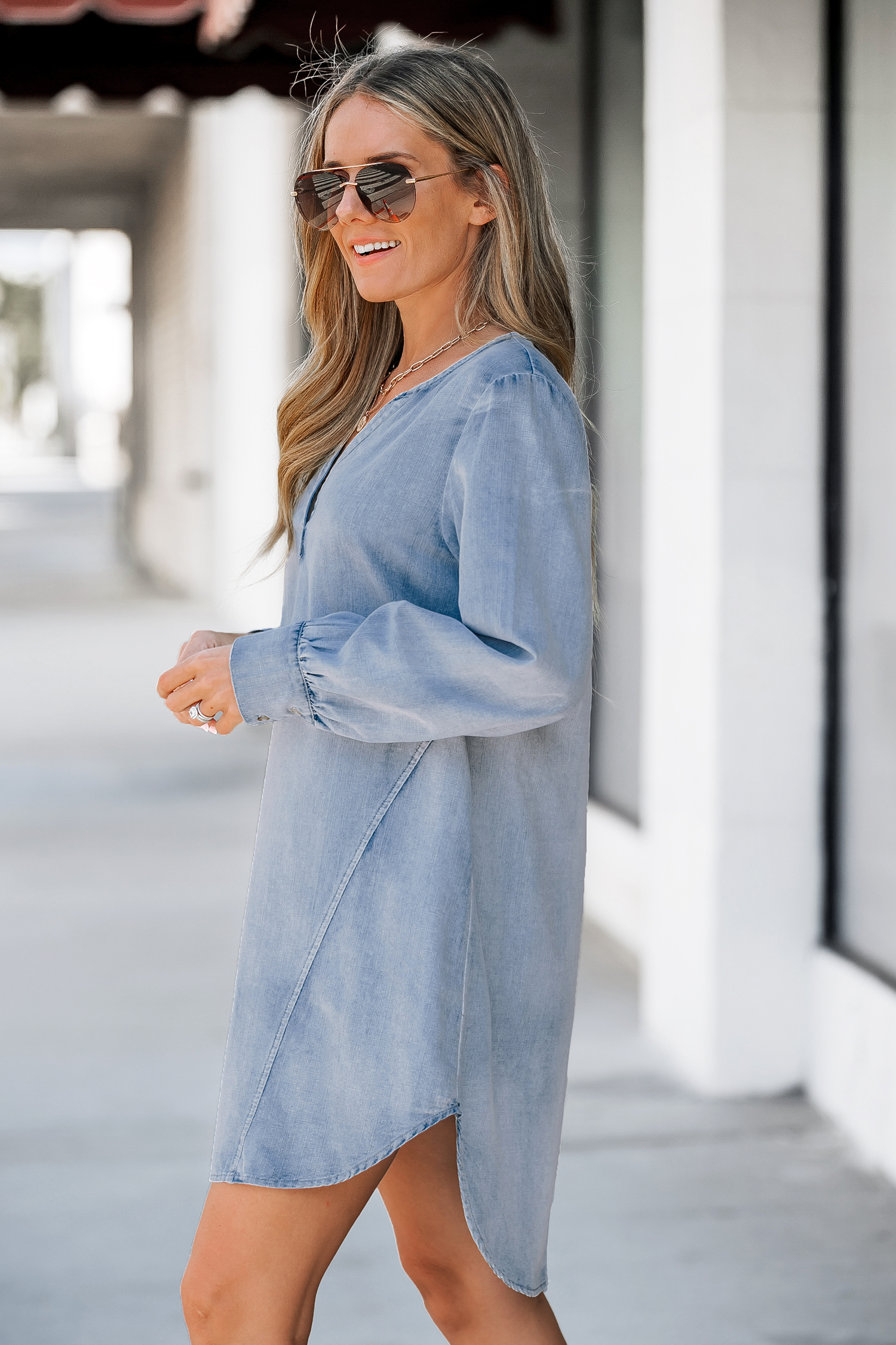 Robe mini en pur coton à manches longues en denim