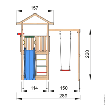 Speeltoestel Jungle Gym House douglas met glijbaan blauw en 1-schommel module