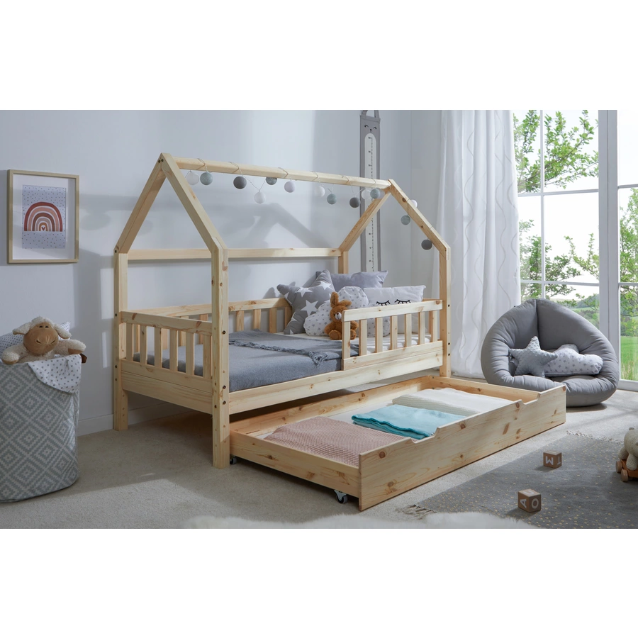 TICAA Kinderbett Hausbett Kay 80x160 inkl. Schubkästen Kiefer natur Natur