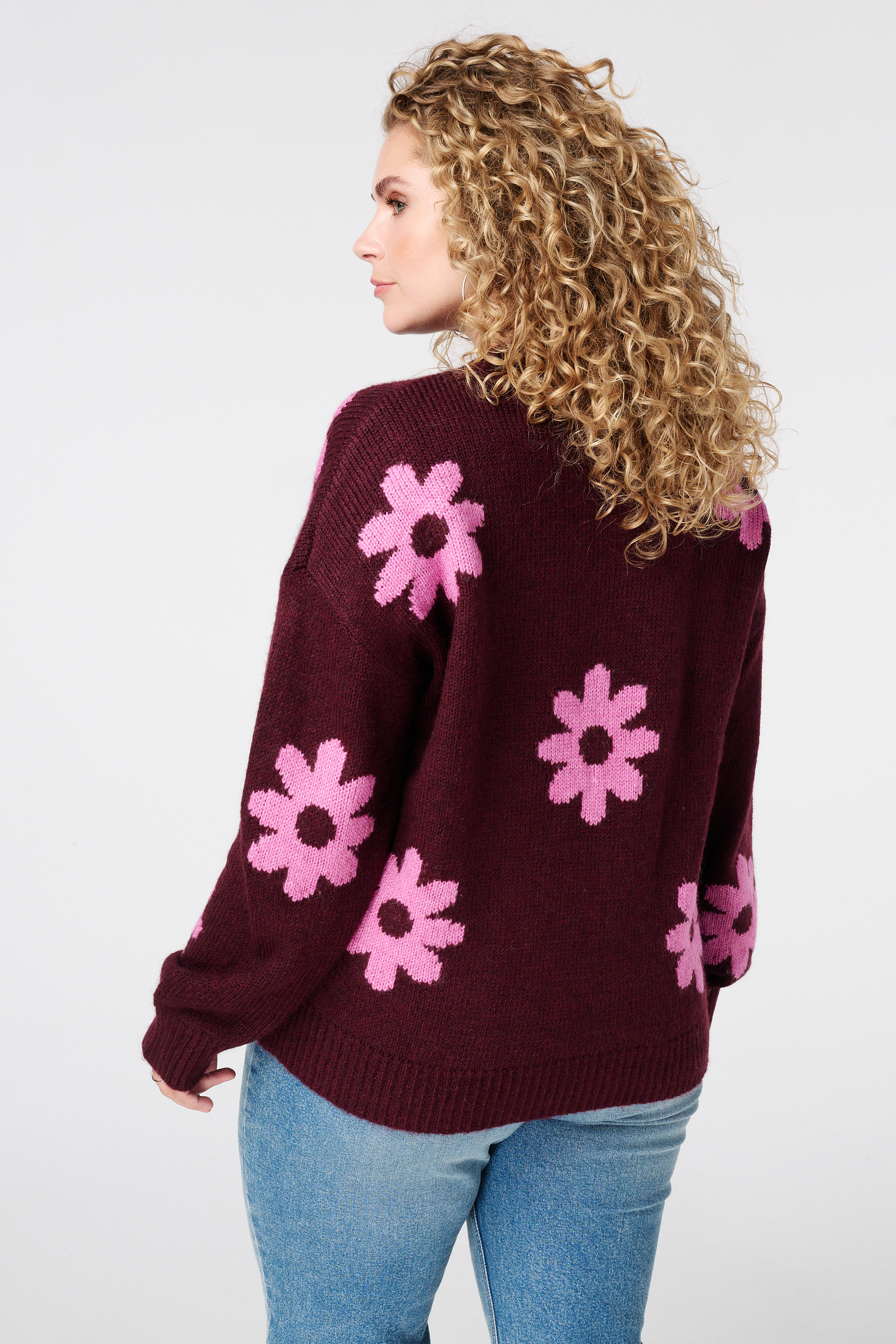 Trui met bloemen print Multi Pink