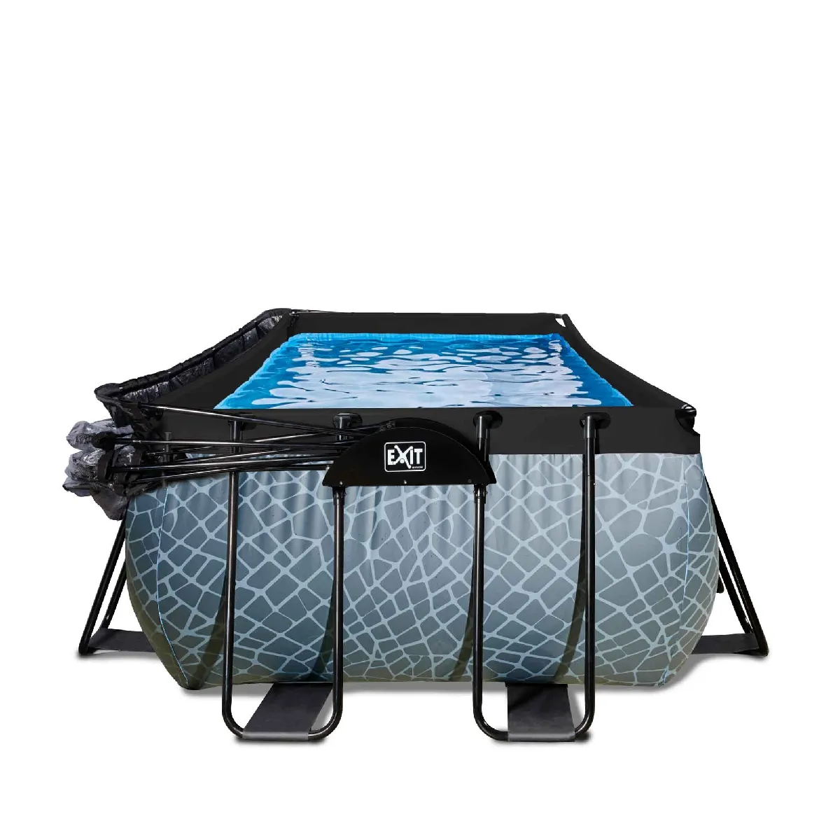 EXIT TOYS Piscine Stone avec dôme et pompe à chaleur - Grise 400x200x100cm
