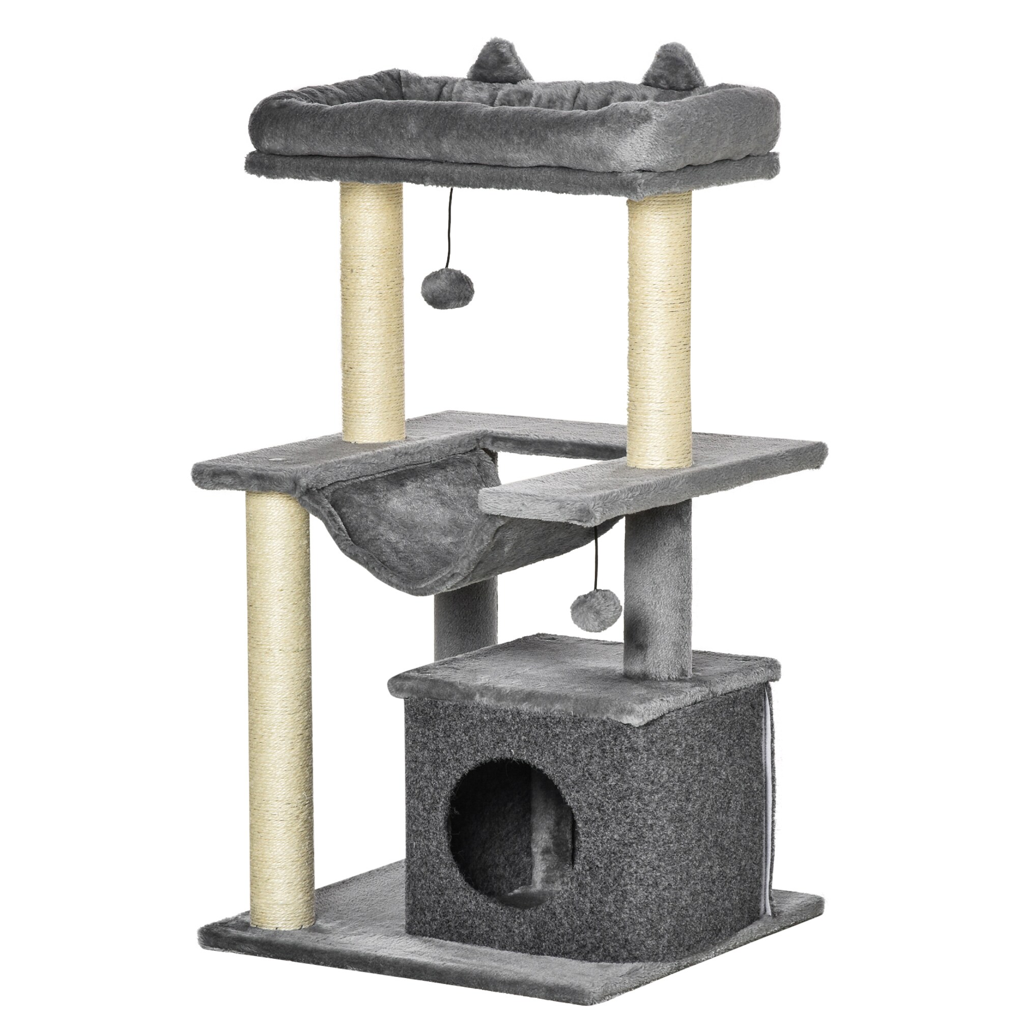 PawHut Kratzbaum mit Höhle grau 48L x 48B x 100H cm