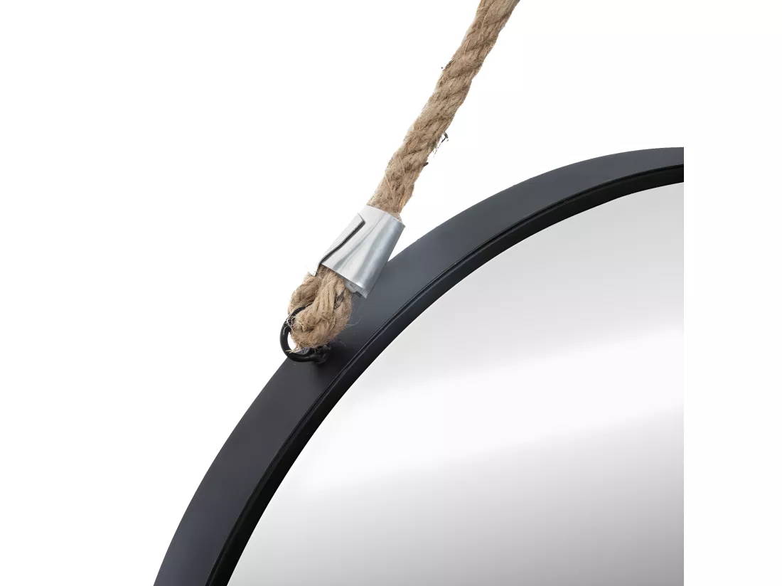 Miroir Rond en métal Noir avec corde D 55 cm