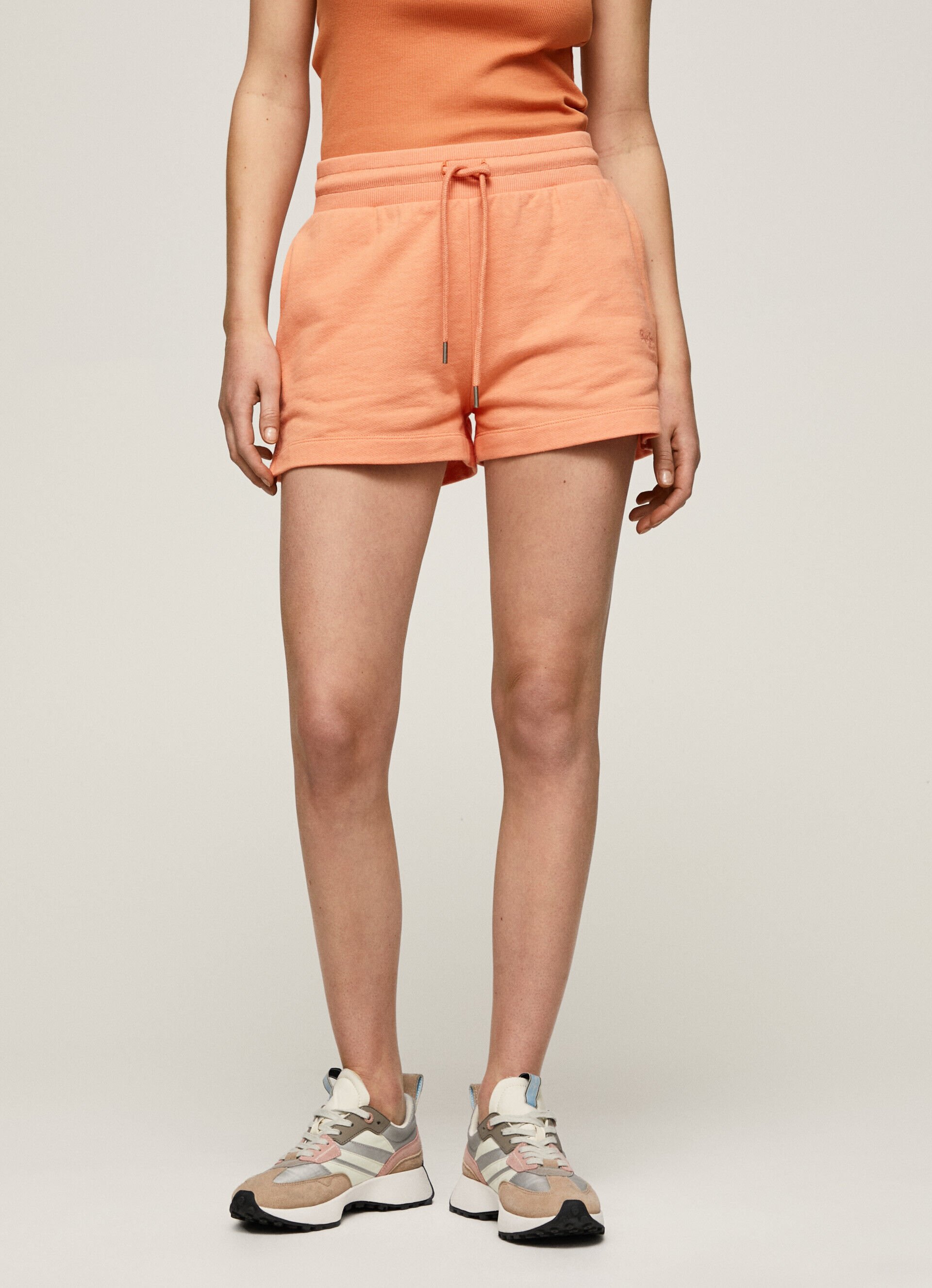 Shorts de algodão com cintura ajustável - pêssego e laranja