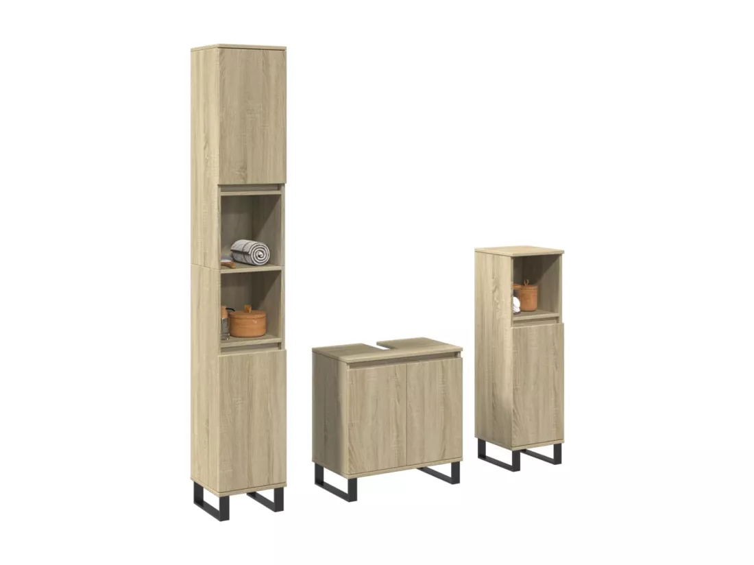 Ensemble de meubles de salle de bain 3 pcs chêne sonoma
