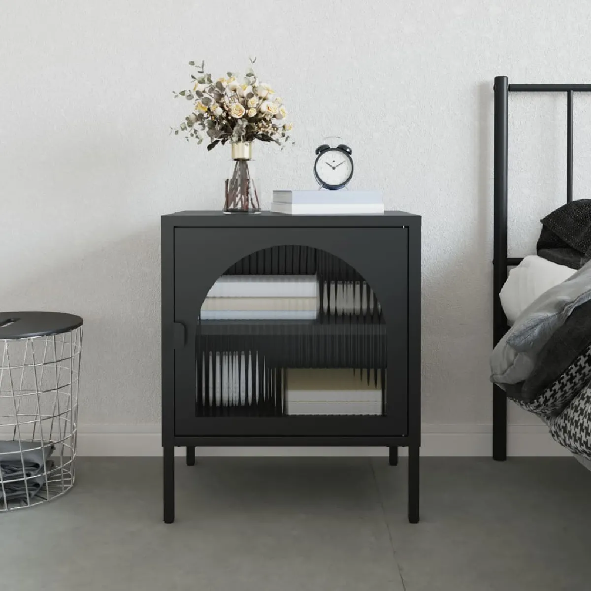 VIDAXL Table de chevet noir verre et acier