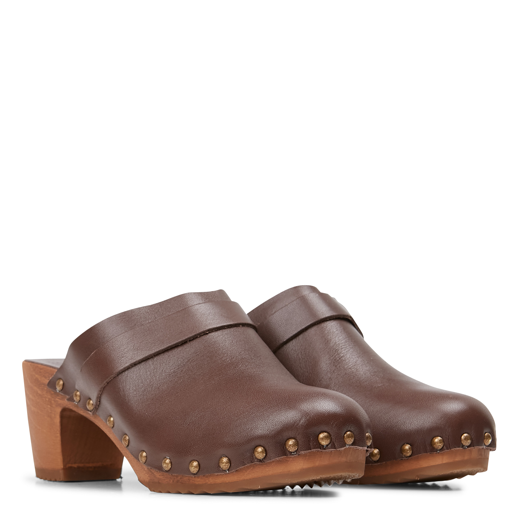 Sabot à talons en cuir lisse | Marron