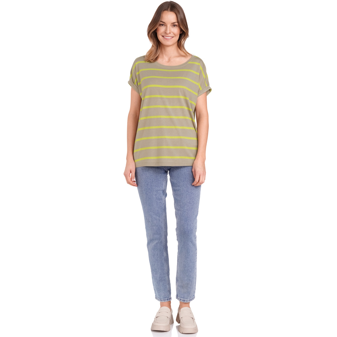 Gina Benotti Damen T-Shirt mit Streifen oliv / hellgrün