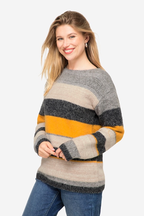 Pullover, Ringelstrick, Wollanteil, Rundhals, Langarm