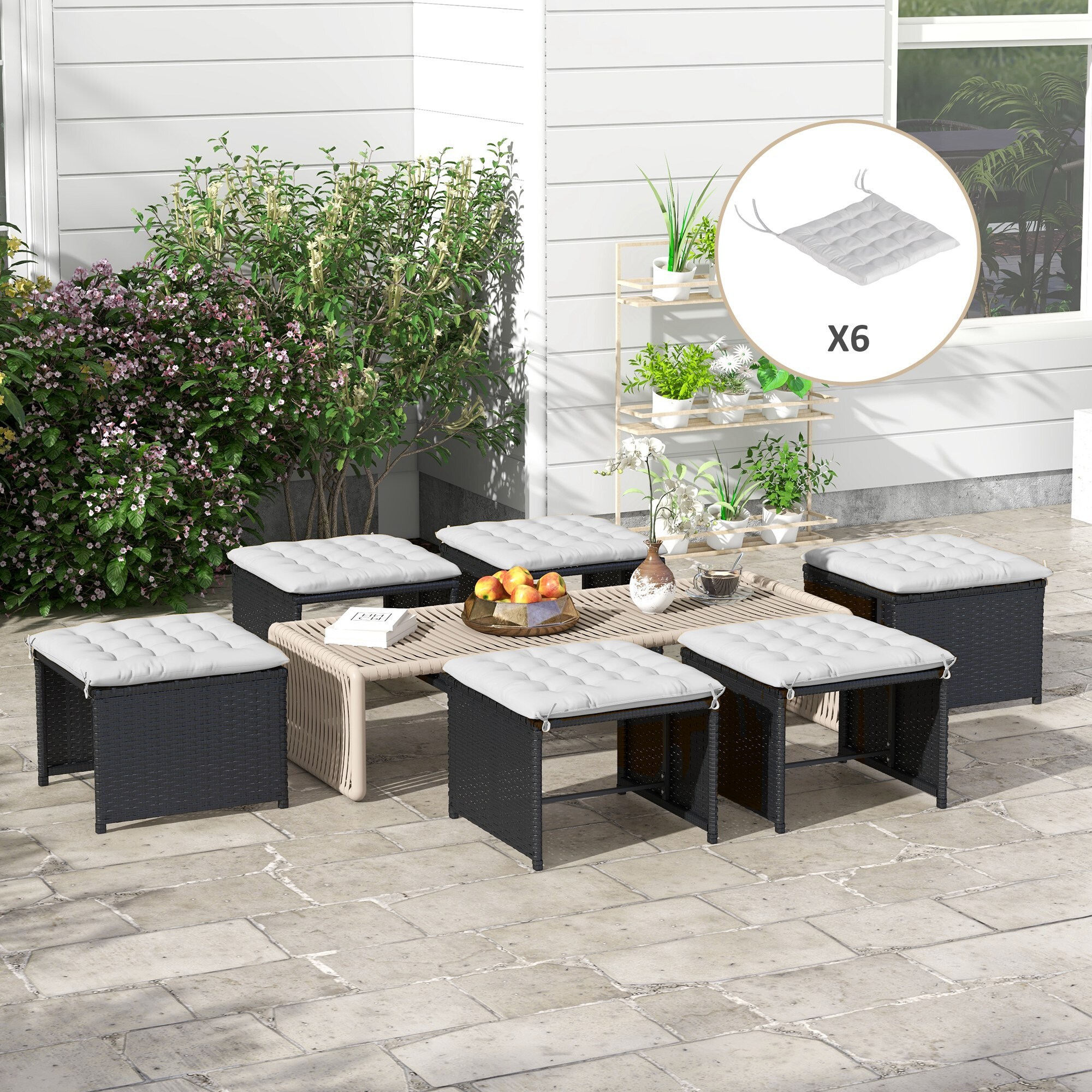 Outsunny Sitzkissen Set mit Bändern grau 40L x 40B x 4H cm
