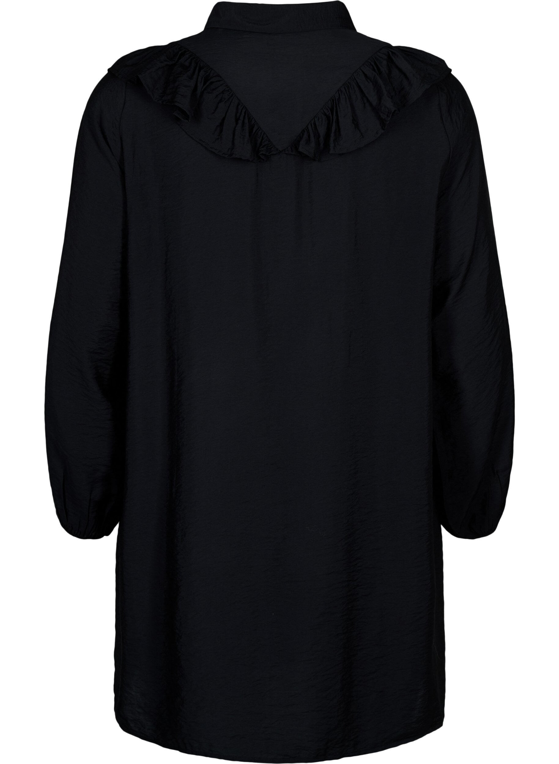Skjortekjole med flæser og broderi