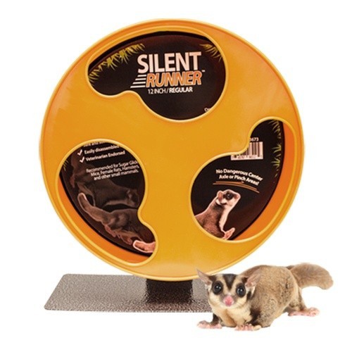 Roda de exercícios Silent Wheel para esquilos-voadores e pequenos animais de estimação, preta e laranja.