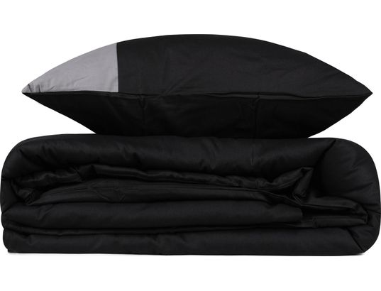 CONCEPT1 - Parure de lit housse de couette Unie 240x220cm + 2 taies 60x60 noir et gris