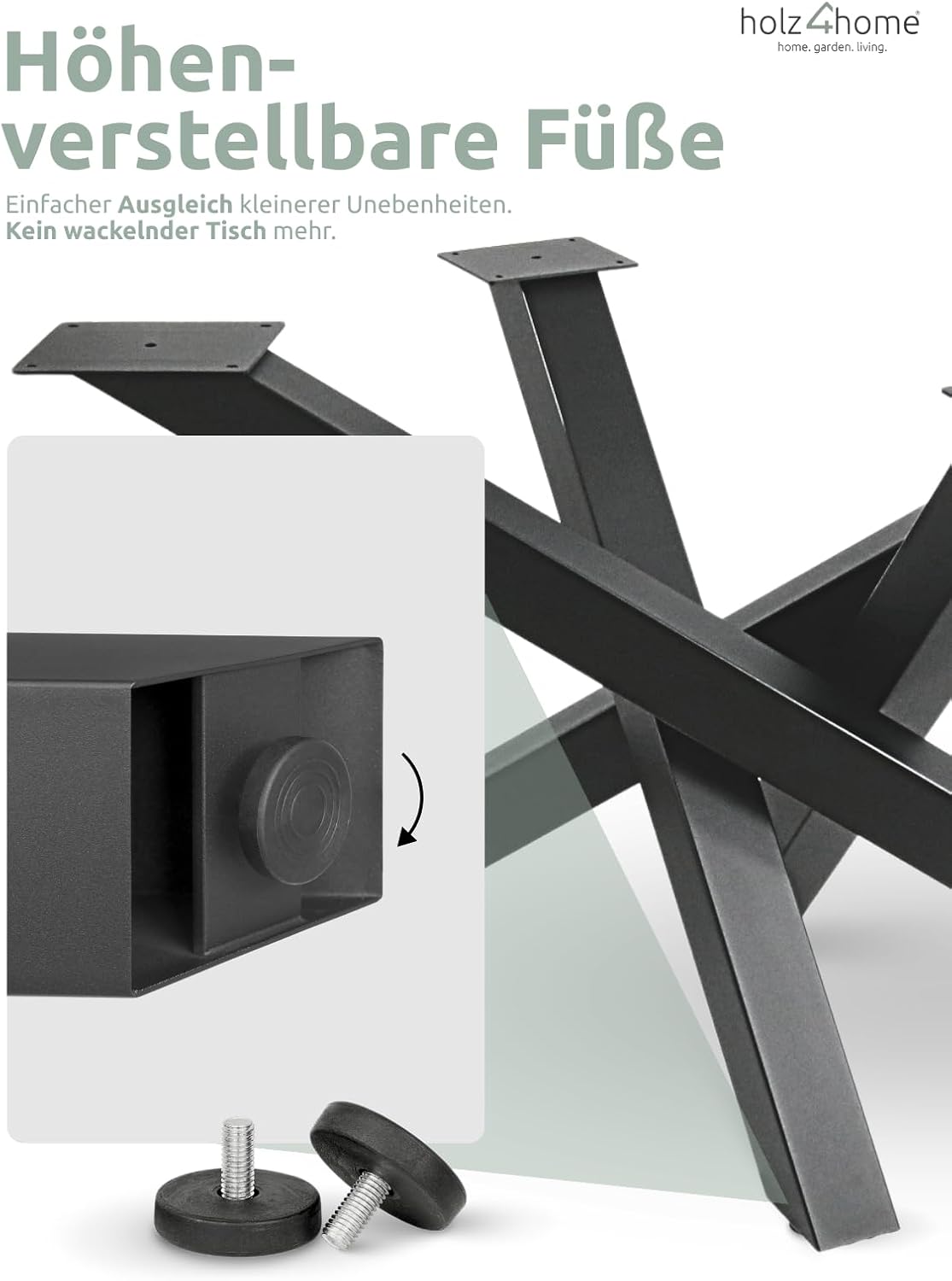 holz4home® Tiempo Spider Tischgestell in Schwarz Pulverbeschichtet I Höhe: 72 cm I Universal Gestell I Standfestes, Gedrehtes Gestell aus Stahl