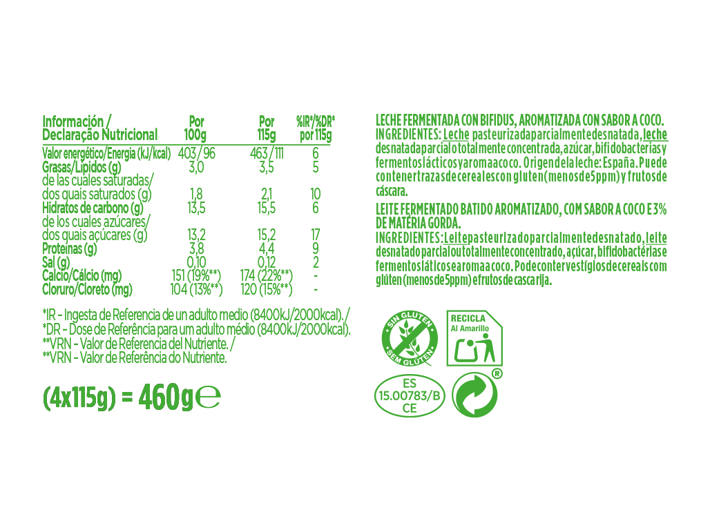 IOGURTE ACTIVIA BIFIDUS CREMOSO COCO 4X115G