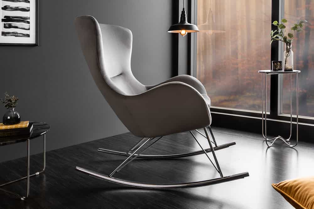 Design Schaukelstuhl SCANDINAVIA SWING grau Samt Chrom Sessel