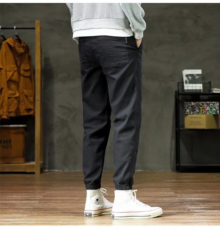 jaywoon - Effen cropped harem cargobroek met trekkoordtaille